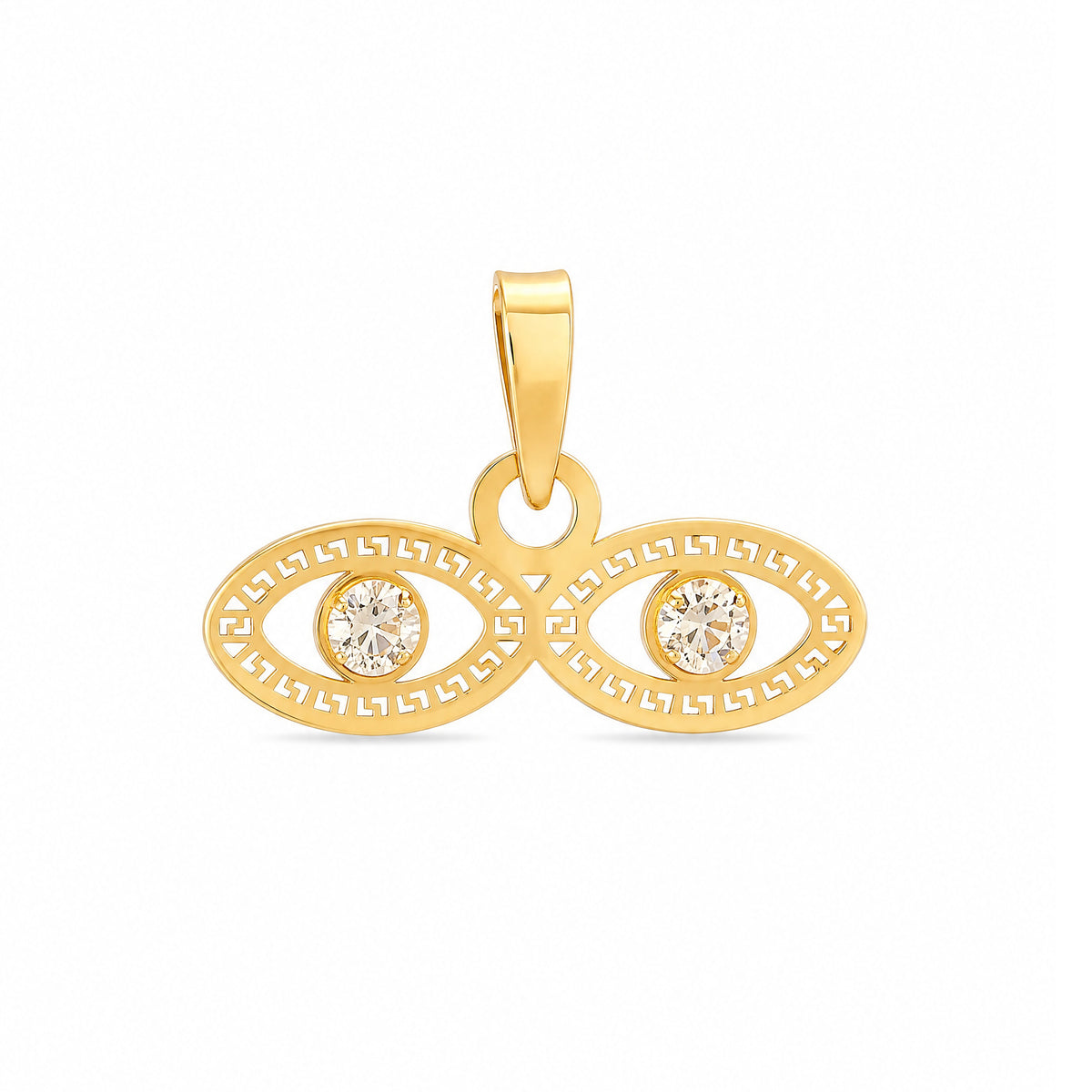 14K Yellow Gold CZ White Evil Eye Pendant