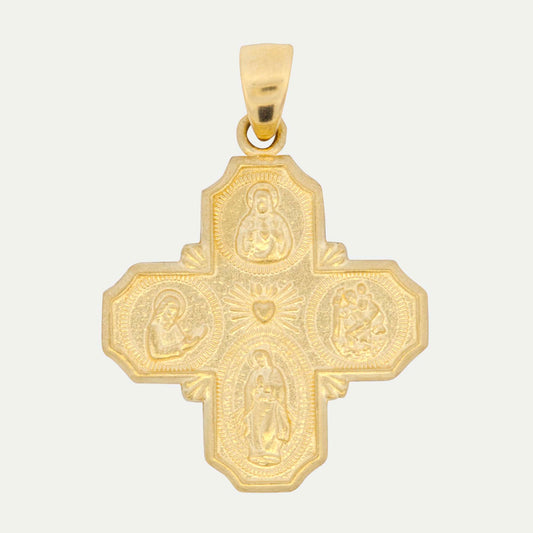14K Yellow Gold Multi-Saints Cross Pendant