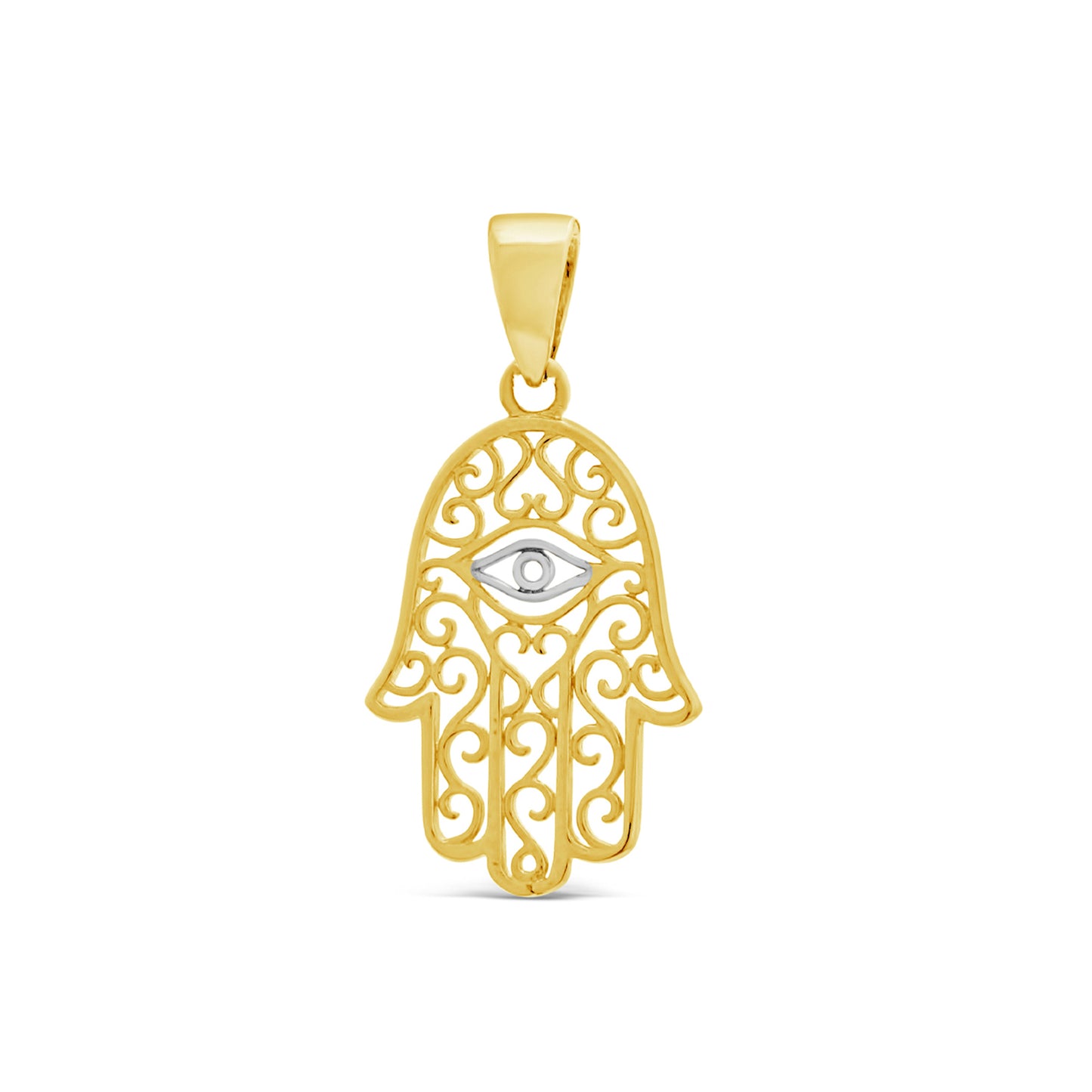 14k 2 Tones Gold Mini Filigree Hamsa Pendant