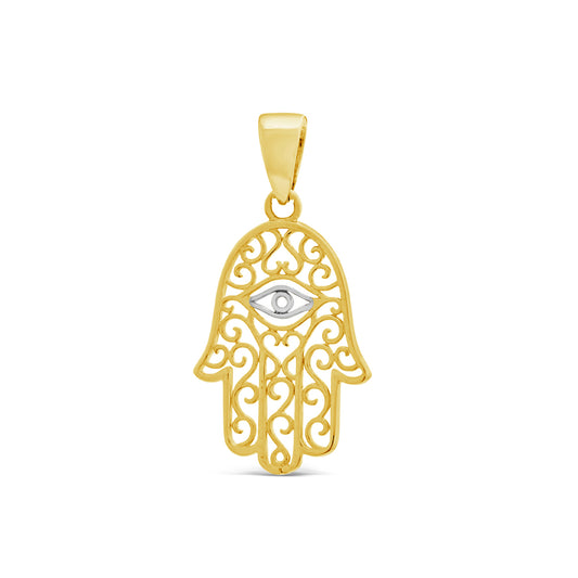 14k 2 Tones Gold Mini Filigree Hamsa Pendant