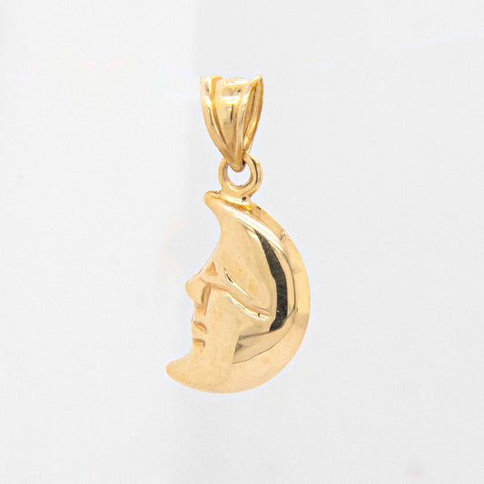 14k Yellow Gold Mini Half Moon Face Pendant
