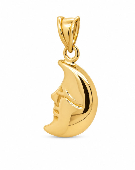 14k Yellow Gold Mini Half Moon Face Pendant