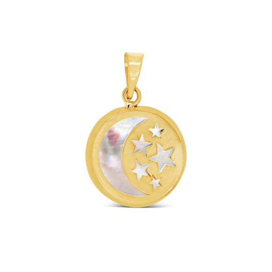 14k Yellow Gold Mother of Pearl Celestial Pendant