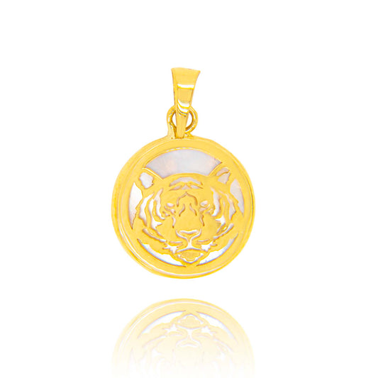 14k Yellow Gold Mother of Pearl Tiger Pendant