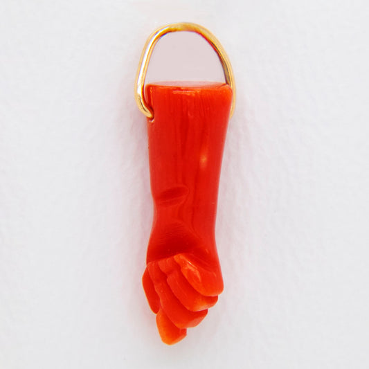 14K Yellow Gold Large Coral Figa Hand Pendant