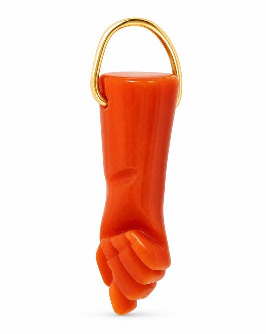 14K Yellow Gold Large Coral Figa Hand Pendant