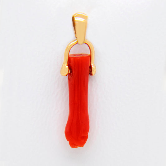 14K Yellow Gold Small Coral Figa Hand Pendant