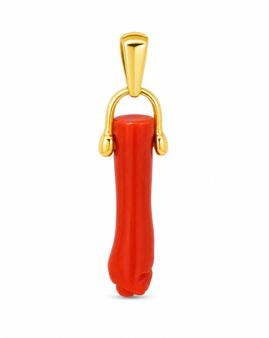 14K Yellow Gold Small Coral Figa Hand Pendant