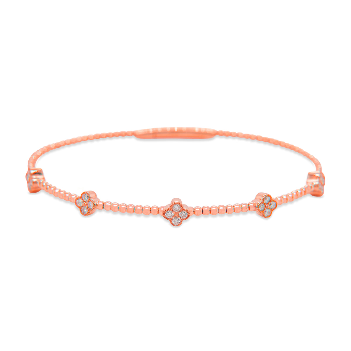 14K Rose Gold 5 Clover Diamond Bangle Bracelet