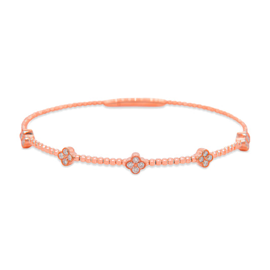 14K Rose Gold 5 Clover Diamond Bangle Bracelet