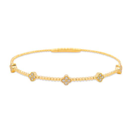 14K Yellow Gold 5 Clover Diamond Bangle Bracelet