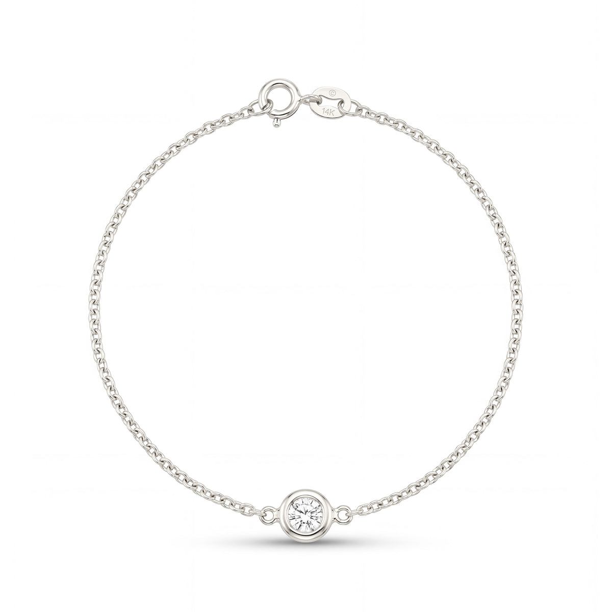 14K White Gold Solitary Bezel Diamond Chain Bracelet