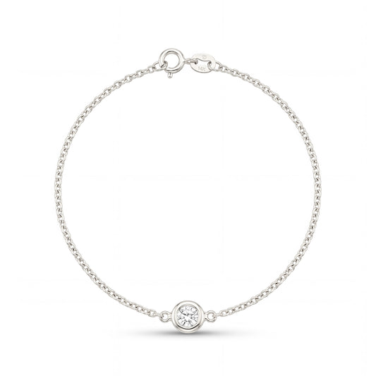 14K White Gold Solitary Bezel Diamond Chain Bracelet