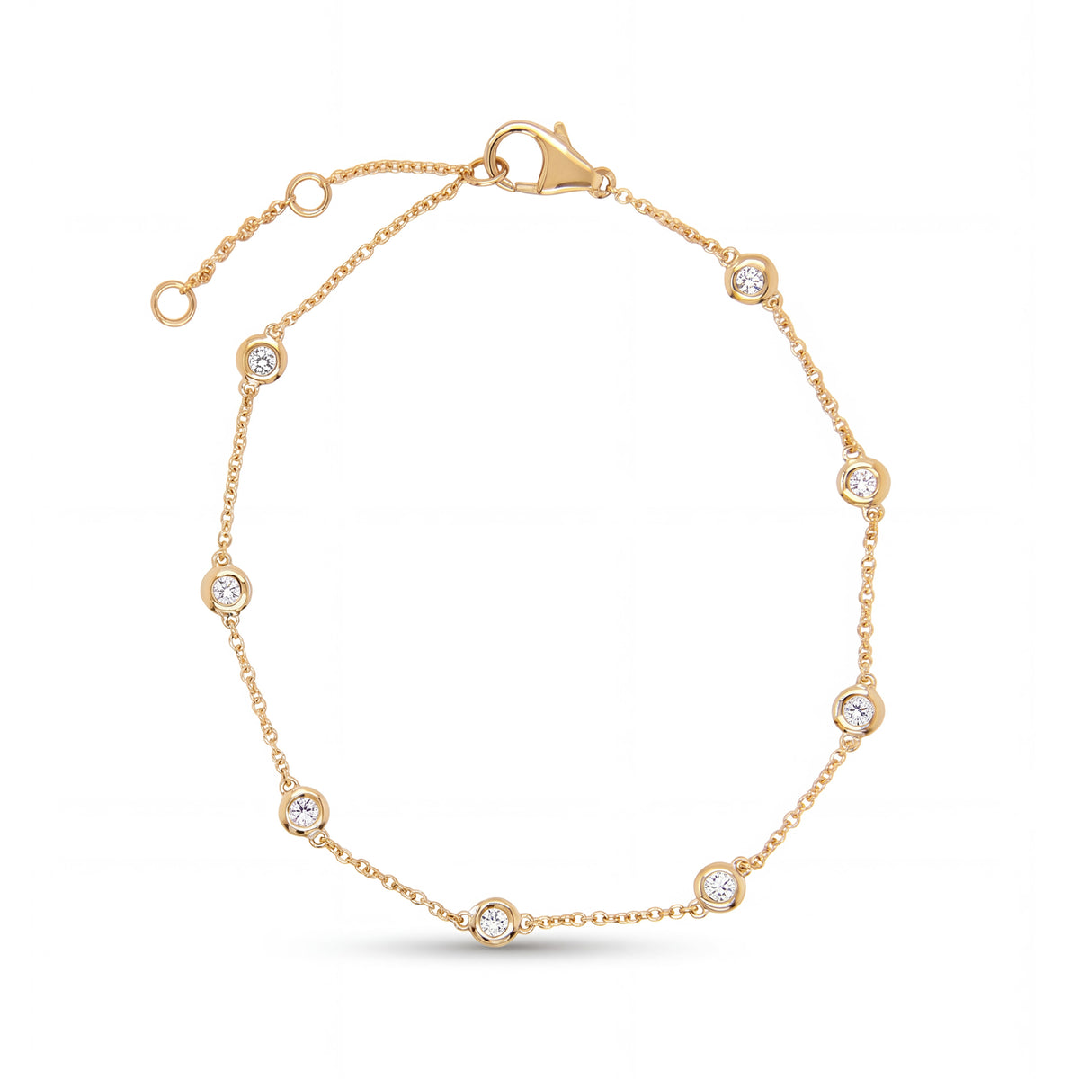 14K Yellow Gold Small Bezel Diamonds Station Bracelet