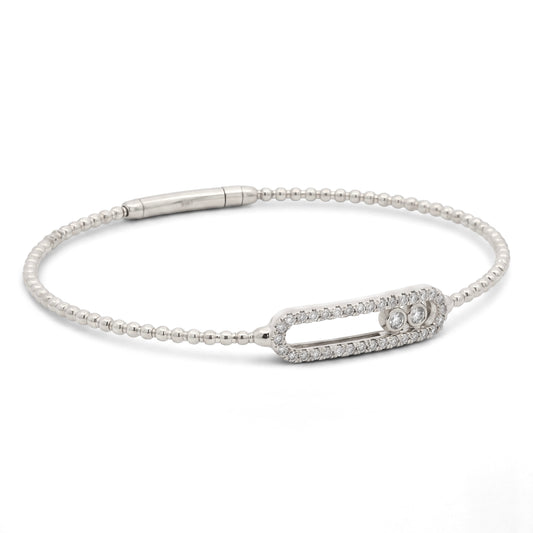 14K White Gold Floating Balls Diamond Bangle Bracelet