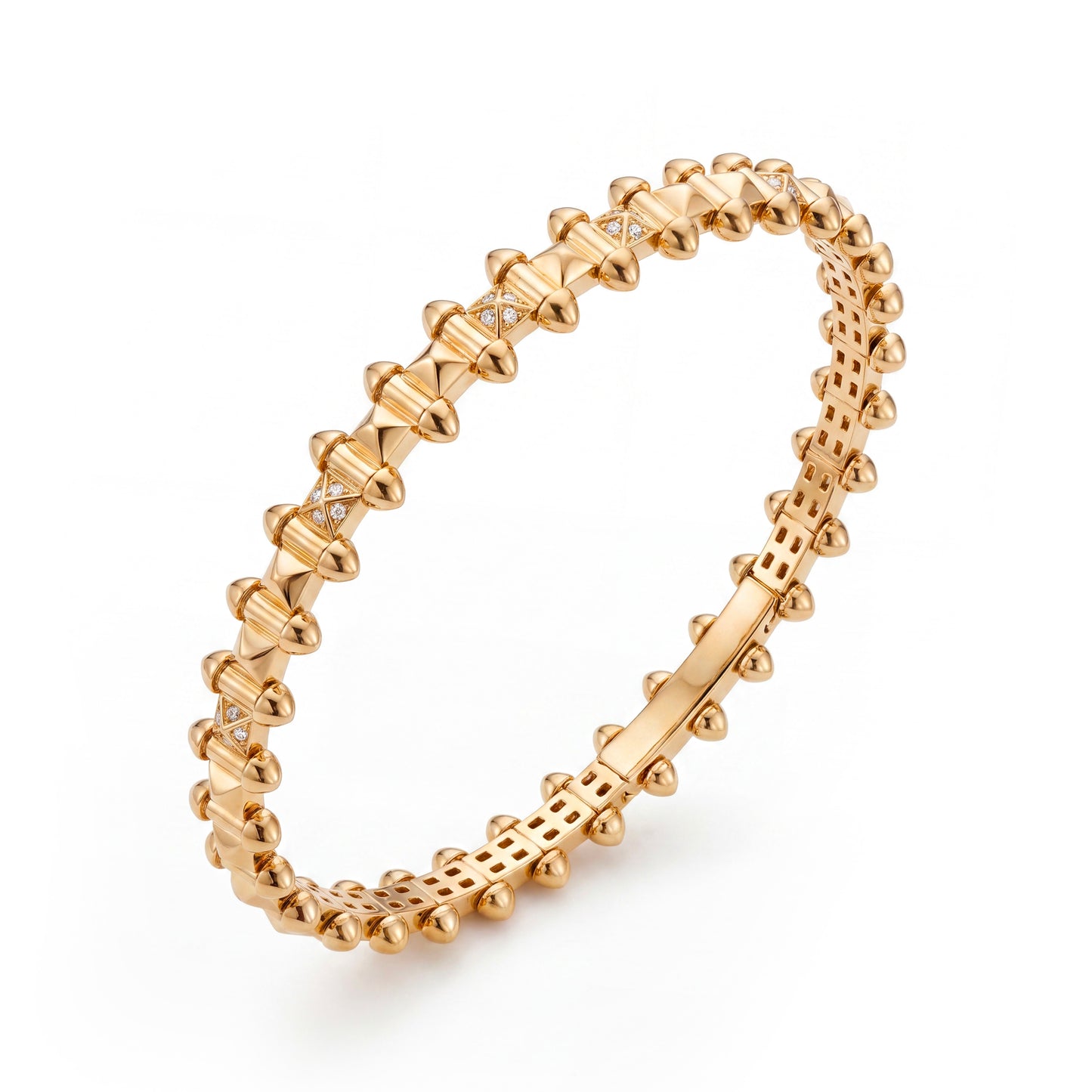 14K Yellow Gold Geo Spikes Eternity Diamond Bangle Bracelet