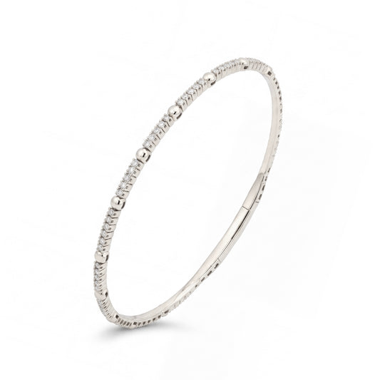 14K White Gold Beads and Diamonds Bangle Bracelet