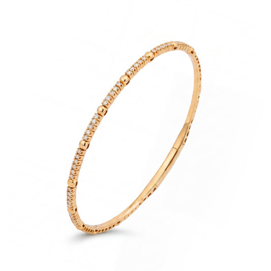 14K Yellow Gold Beads and Diamonds Bangle Bracelet