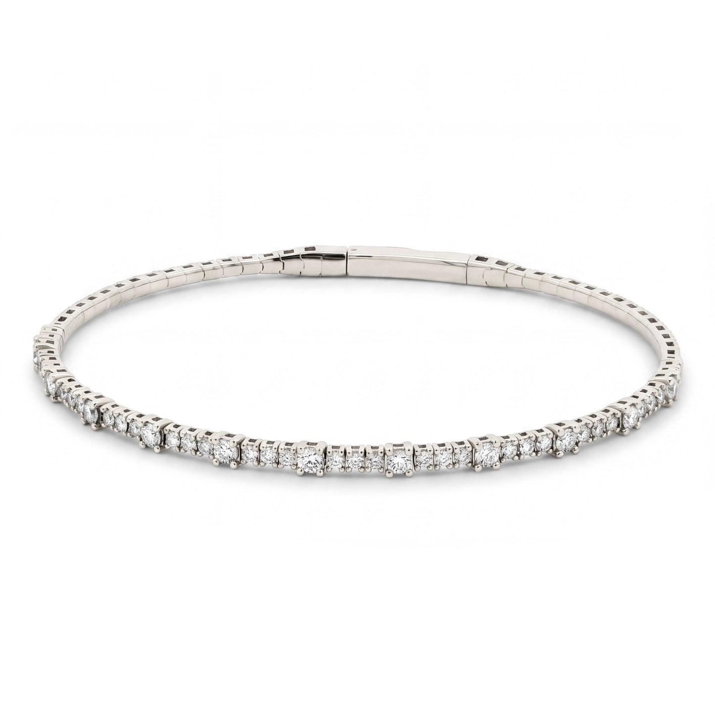 14K White Gold 4 Prong Round Diamond Bangle Bracelet
