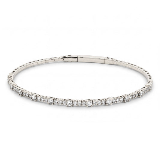 14K White Gold 4 Prong Round Diamond Bangle Bracelet