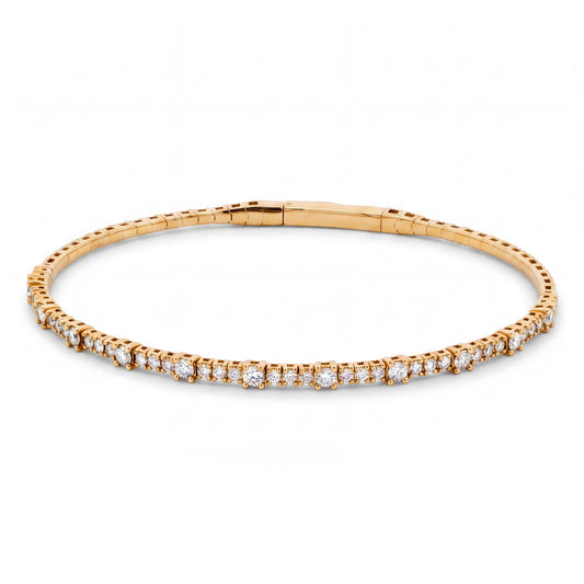 14K Yellow Gold 4 Prong Round Diamond Bangle Bracelet