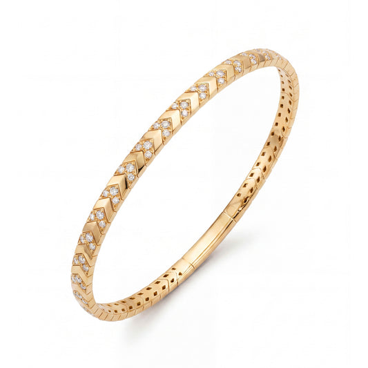 14K Yellow Gold Chevron Style Diamond Bangle Bracelet