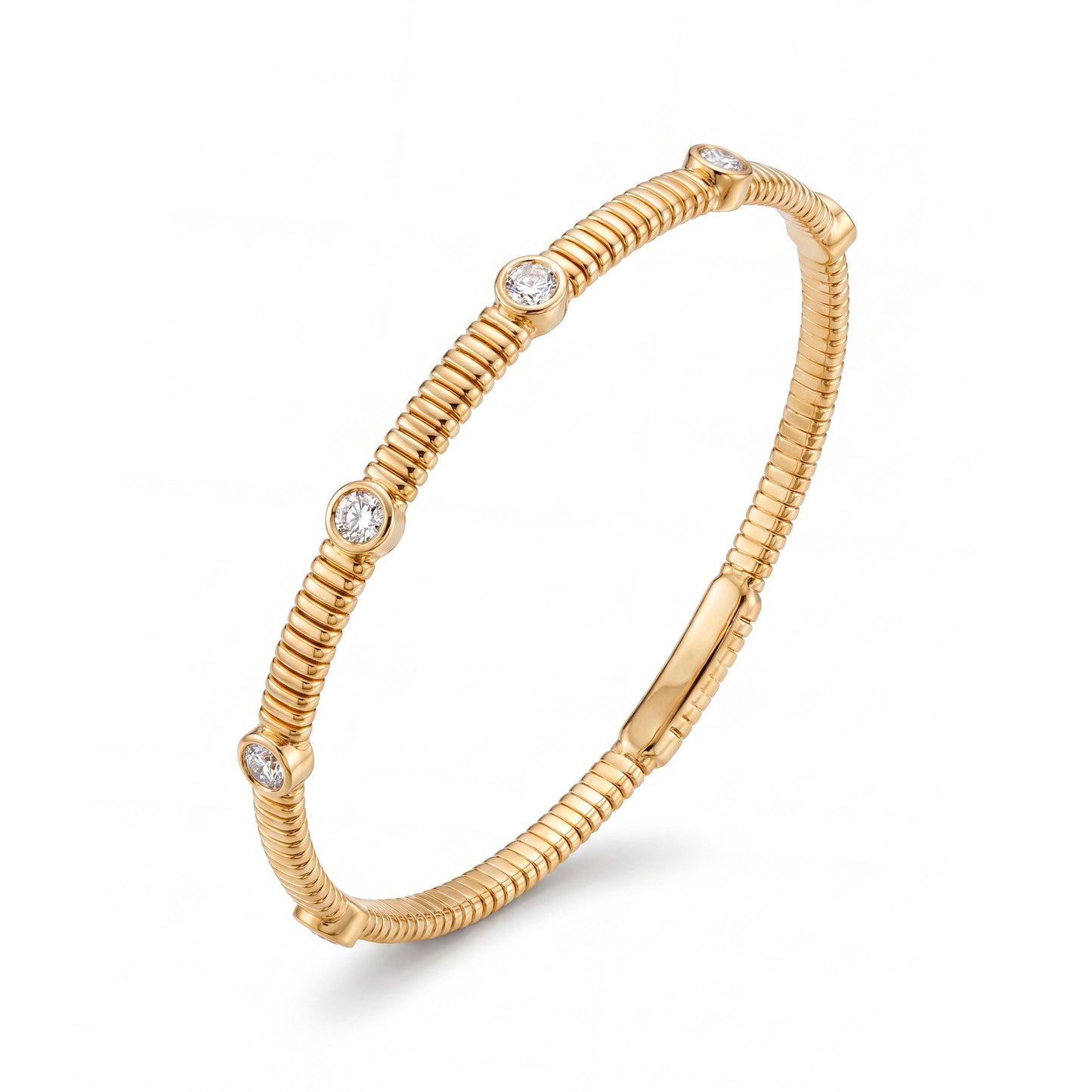 14K Yellow Gold 4 Bazel Diamond Bangle Bracelet