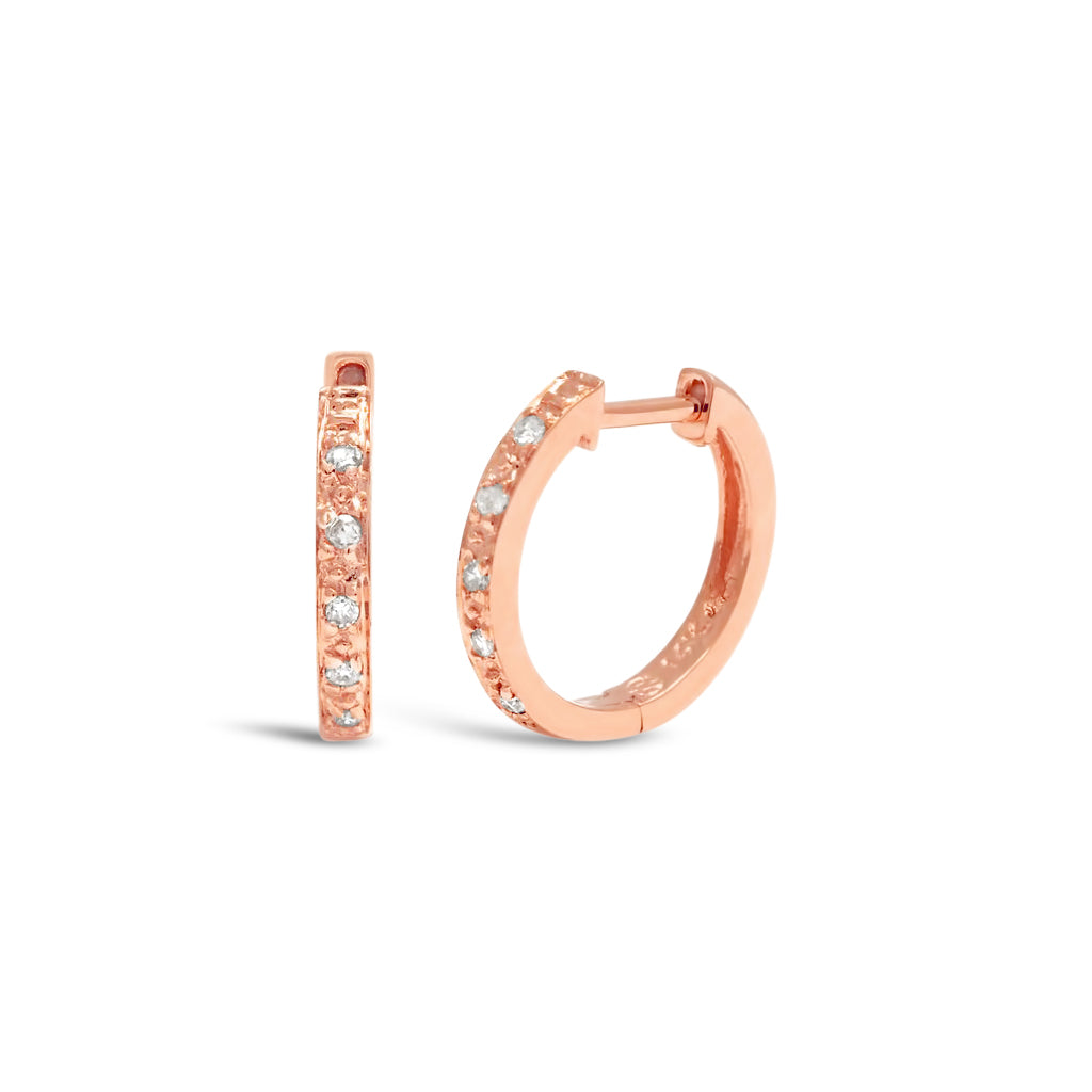 14K Rose Gold Diamond Huggie Earrings