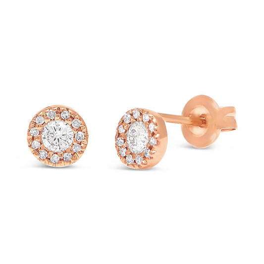 14K Rose Gold Round Diamond Stud Earrings