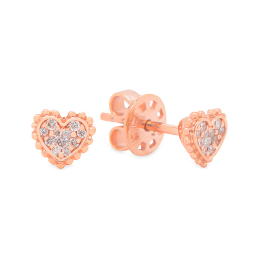 14K Rose Gold Diamond Heart Stud Earrings