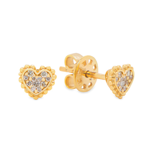 14K Yellow Gold Diamond Heart Stud Earrings