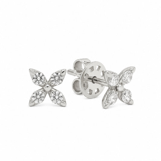 14K White Gold Large Diamond Marquise Cluster Pushback Earrings