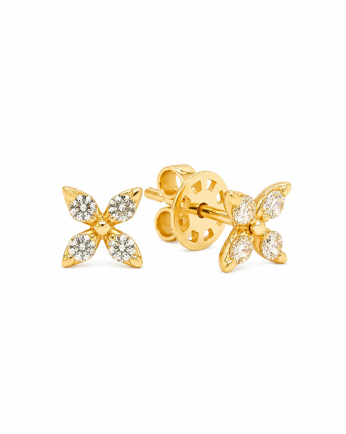 14K Yellow Gold Large Diamond Marquise Cluster Pushback Earrings