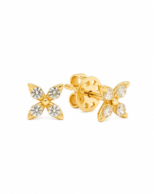 14K Yellow Gold Large Diamond Marquise Cluster Pushback Earrings