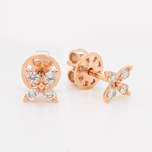 14K Rose Gold Small Diamond Marquise Cluster Screwback Earrings