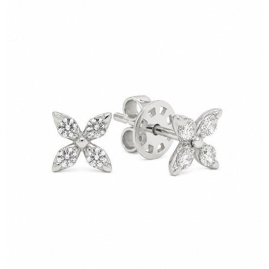 14K White Gold Small Diamond Marquise Cluster Pushback Earrings