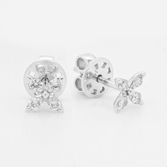 14K White Gold Small Diamond Marquise Cluster Pushback Earrings