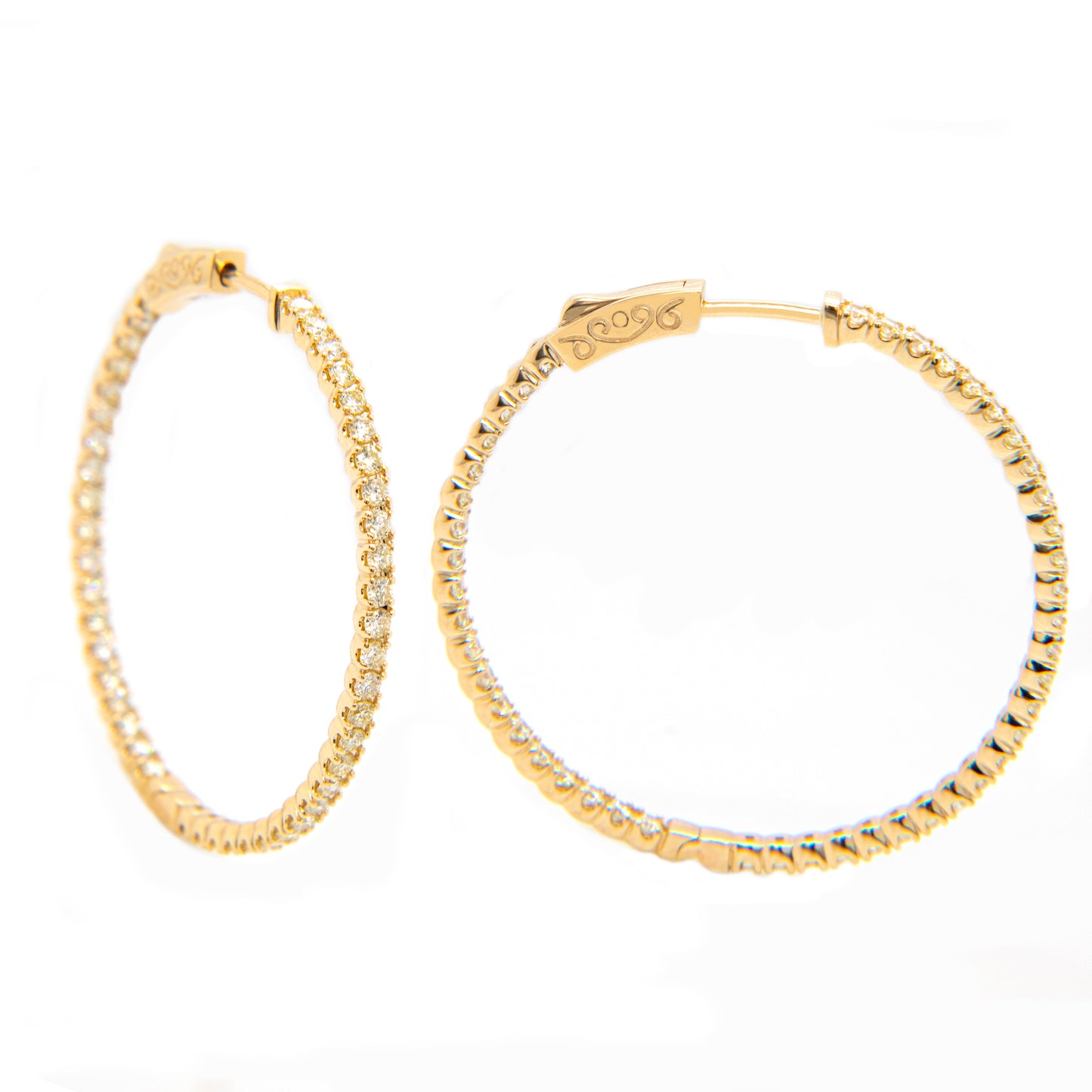 14K Yellow Gold Large Diamond Inside-Out Hoop Earrings