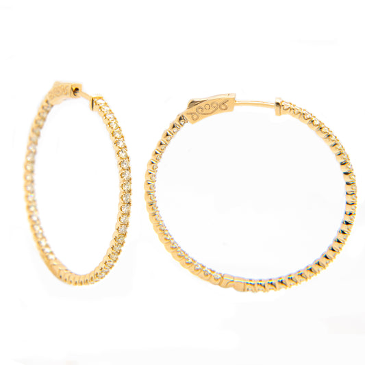 14K Yellow Gold Large Diamond Inside-Out Hoop Earrings