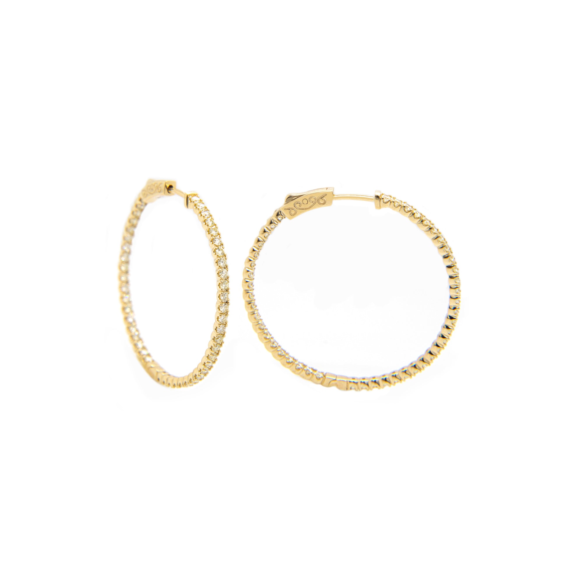 14K Yellow Gold Small Diamond Inside-Out Hoop Earrings