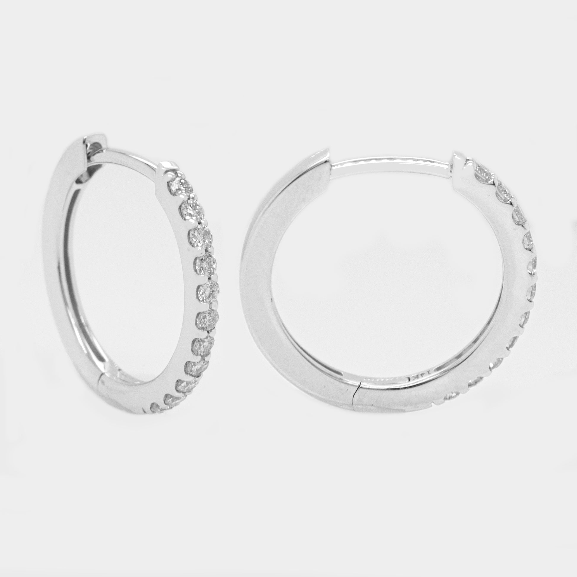 14K White Gold Medium Diamond Huggie Earrings