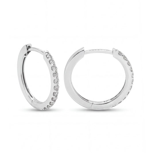 14K White Gold Medium Diamond Huggie Earrings