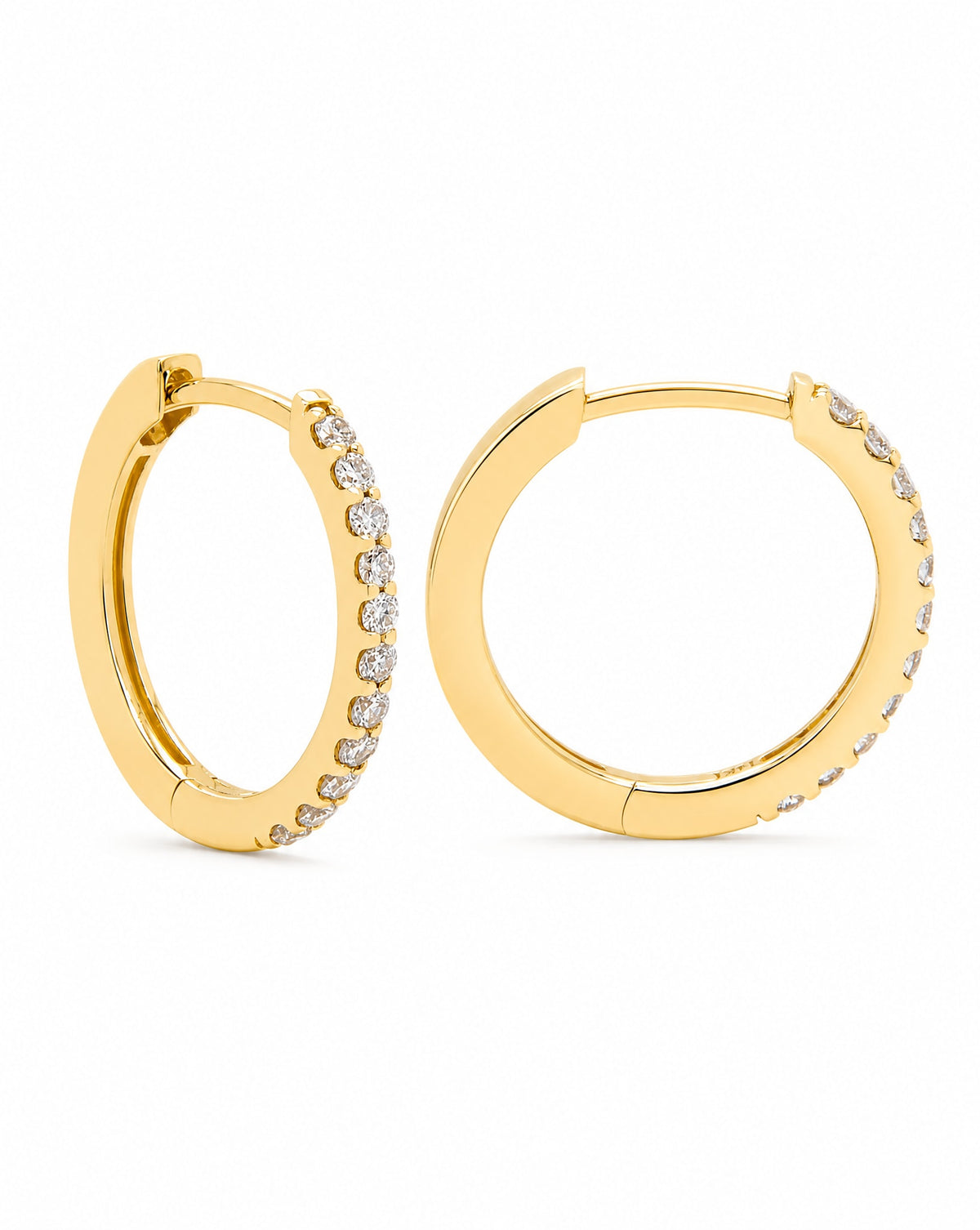 14K Yellow Gold Medium Diamond Huggie Earrings