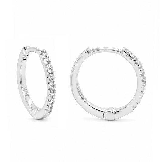 14K White Gold Diamond Huggie Earrings