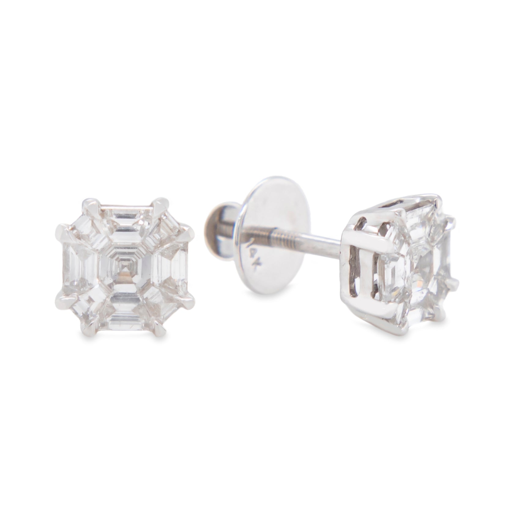 14K White Gold Princess Cut Diamond Screwback Earrings