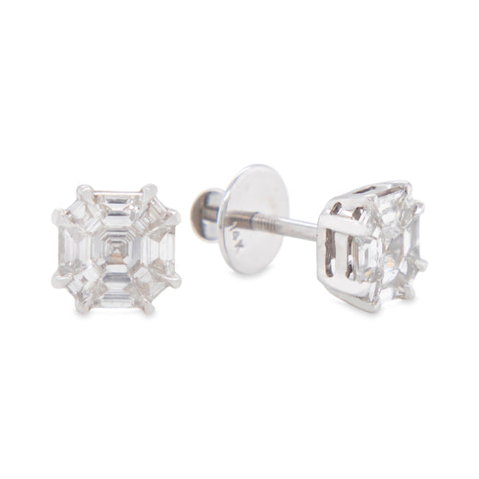 14K White Gold Princess Cut Diamond Screwback Earrings
