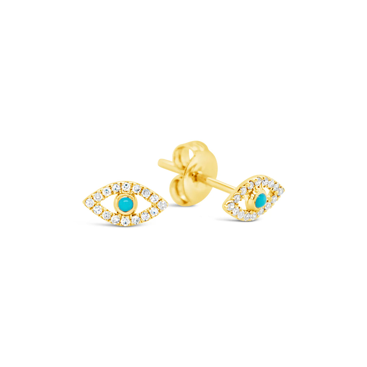 14K Yellow Gold Evil Eye Diamond and Turquoise  Earrings