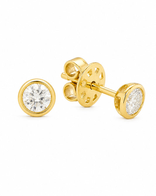 14K Yellow Gold Small Round Diamond Pushback Earrings