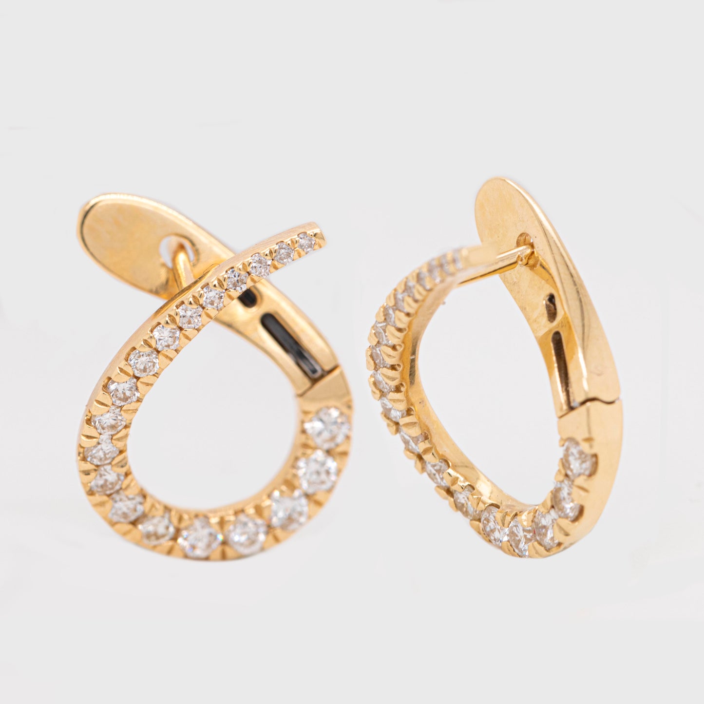 14K Yellow Gold Twisted Diamond Huggie Earrings