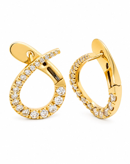14K Yellow Gold Twisted Diamond Huggie Earrings